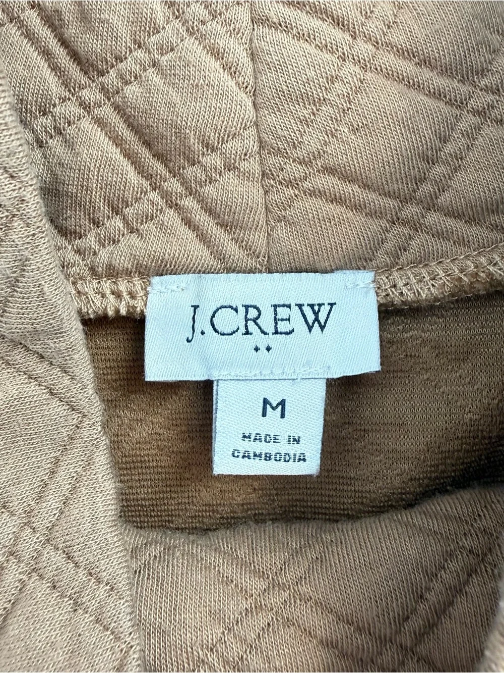 J.Crew Quilted Funnel Neck Sweatshirt M Camel Tan Textured Pullover